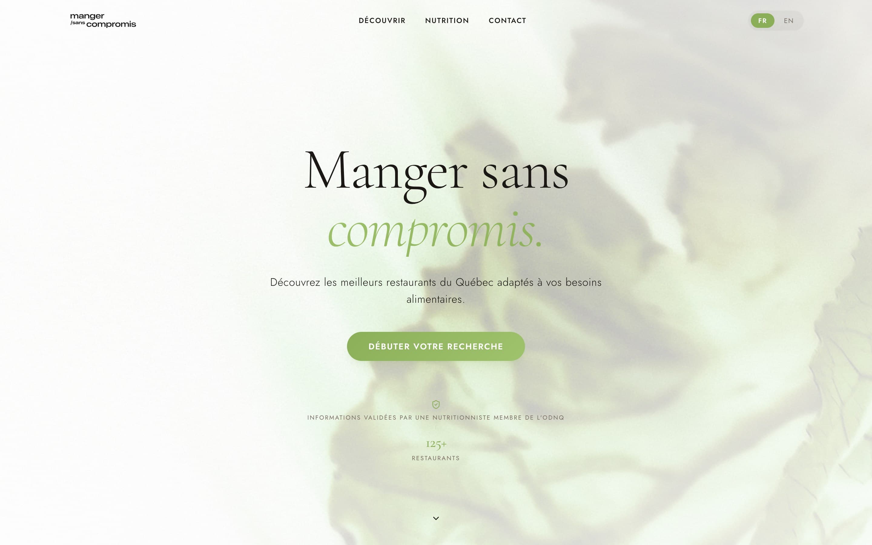 Aperçu du site mangersanscompromis.com, plateforme éditoriale nutrition